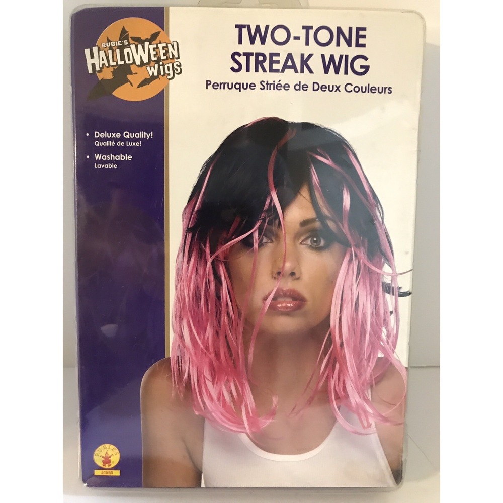 Rubies Halloween Two-Tone Streak Wig Black Pink Punk Goth Costume 51869 NEW